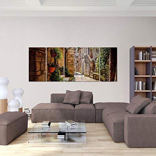 Bilder Gasse in Italien Wandbild 200 x 80 cm - 5 Teilig Vlies - Leinwand Bild XXL Format Wandbilder Wohnzimmer Wohnung Deko Kunstdrucke Braun - MADE IN GERMANY - Fertig zum Aufhängen 004855a