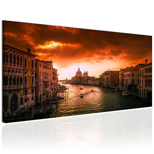 Topquadro XXL Wandbild, Leinwandbild 100x50cm, Canal Grande in Venedig bei Sonnenuntergang - Italien - Panoramabild Keilrahmenbild, Bild auf Leinwand - Einteilig, Fertig zum Aufhängen
