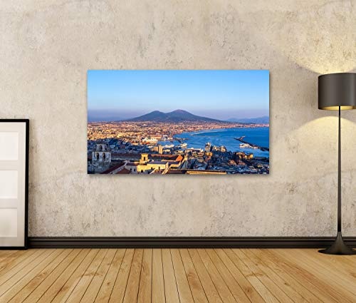 Bild Bilder auf Leinwand Neapel (Neapel) und Vesuv im Hintergrund bei Sonnenuntergang an Einem Sommertag Italien Kampanien Wandbild Poster Leinwandbild RUB