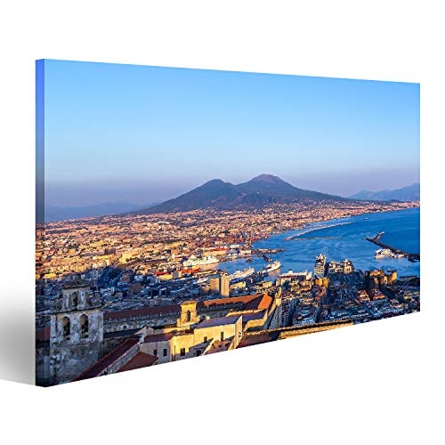 Bild Bilder auf Leinwand Neapel (Neapel) und Vesuv im Hintergrund bei Sonnenuntergang an Einem Sommertag Italien Kampanien Wandbild Poster Leinwandbild RUB