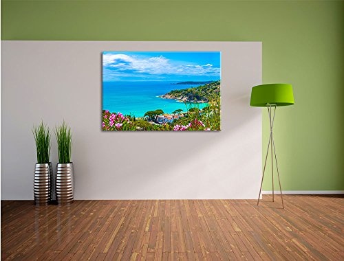 Panorama über die Küste Italiens an der Toskana, Format: 120x80 auf Leinwand, XXL riesige Bilder fertig gerahmt mit Keilrahmen, Kunstdruck auf Wandbild mit Rahmen, günstiger als Gemälde oder Ölbild, kein Poster oder Plakat