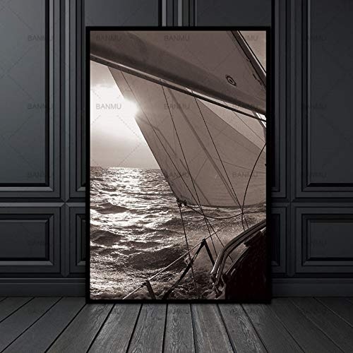 Leinwandbilder Segelboot Meer Nordisch Abstrakt Sonne Landschaft Wandbilder Dekorationsbilder Skandinavisch No FrameWohnzimmer