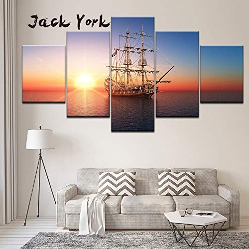 WEPAINTING Leinwandbild segelboot auf dem Meer mit Sonnenuntergang Wandkunst Malerei Modulare Tapeten Plakatdruck für Wohnzimmer Home Deco @ Frame_40X60_40X80_40X100cm