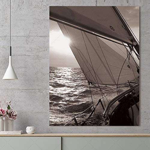 Leinwandbilder Segelboot Meer Nordisch Abstrakt Sonne Landschaft Wandbilder Dekorationsbilder Skandinavisch No FrameLeinwand Gemälde