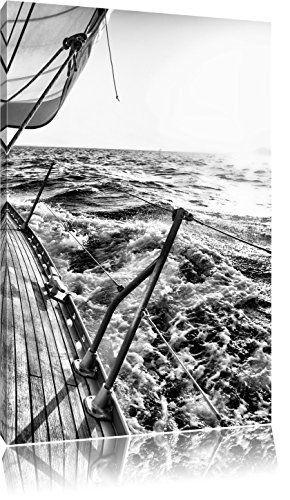 Pixxprint Segelboot im Meer / 80x60cm Leinwandbild bespannt auf Holzrahmen/Wandbild Kunstdruck Dekoration