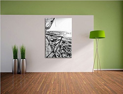 Pixxprint Segelboot im Meer / 80x60cm Leinwandbild bespannt auf Holzrahmen/Wandbild Kunstdruck Dekoration