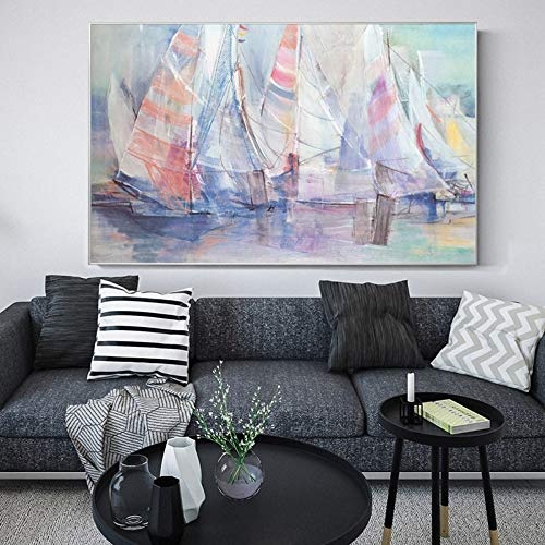 YAZHIQT Leinwanddrucke,Moderne Abstrakte Kunst Poster Und Drucke Wandbilder Leinwandbilder Aquarell Segelboot Dekorative Bilder Für Wohnzimmer Ohne Rahmen, 50 × 70Cm Ohne Rahmen