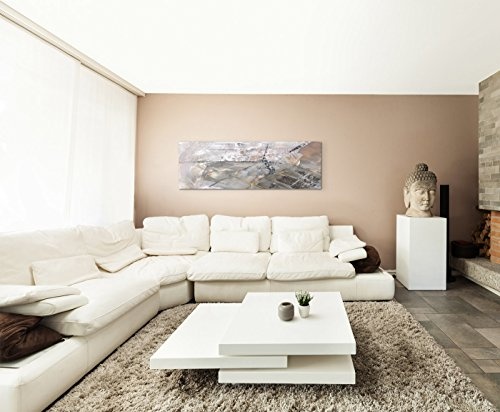 Paul Sinus Art 120x40cm Panoramabild abstrakt Leinwanddruck Kunstdruck Wandbild grau schwarz weiß Schlieren