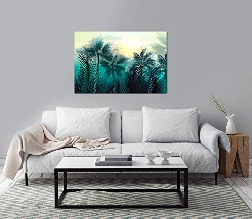 bestforhome 120x80cm Leinwandbild Palmen und Palmenblätter Leinwand auf Holzrahmen