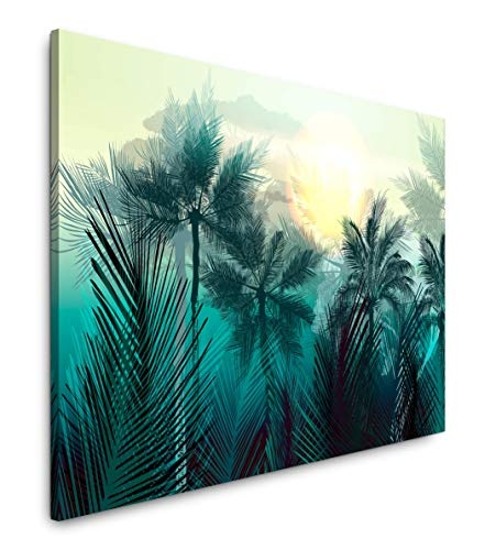 bestforhome 120x80cm Leinwandbild Palmen und Palmenblätter Leinwand auf Holzrahmen