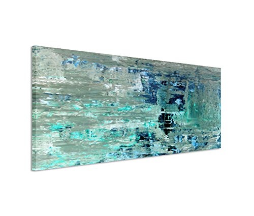 Leinwandbild 150x50cm Bild - Abstrakte Strukturen in Olive Türkis und Dunkelblau
