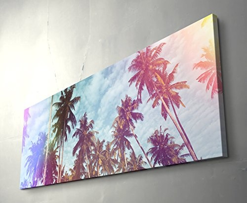 Palmen mit nostalgischen Lichteffekten - Panoramabild auf Leinwand in 120x40cm