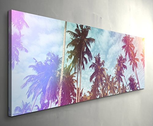 Palmen mit nostalgischen Lichteffekten - Panoramabild auf Leinwand in 120x40cm