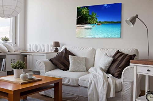 Paul Sinus Art Leinwandbilder | Bilder Leinwand 120x80cm Sandstrand auf Den Seychellen