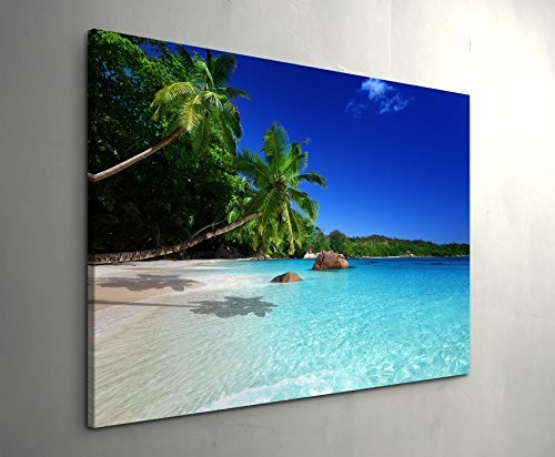 Paul Sinus Art Leinwandbilder | Bilder Leinwand 120x80cm Sandstrand auf Den Seychellen
