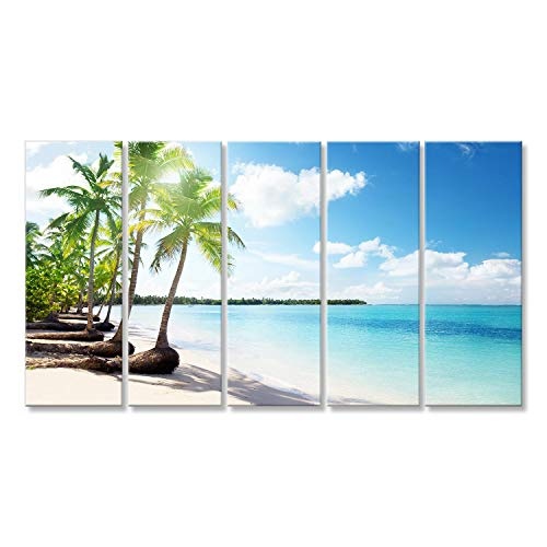 islandburner Bild auf Leinwand Palmen und Karibik Strand Wandbild, Poster, Leinwandbild FIT