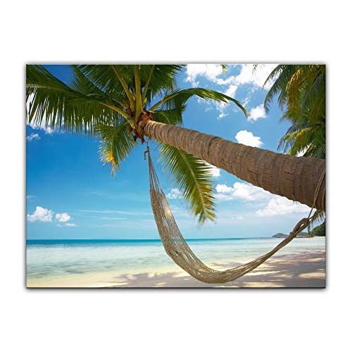 Wandbild - Palme - Hängematte - Bild auf Leinwand - 50 x 40 cm - Leinwandbilder - Bilder als Leinwanddruck - Urlaub, Sonne & Meer - Südsee - tropischer Strand