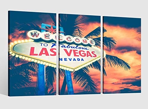 Leinwandbild 3 tlg Las Vegas Palme Skyline Schild Bild...