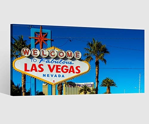 Leinwandbild Leinwand Las Vegas schild Welcome USA Palmen Bild Bilder Wandbild Holz Leinwandbilder Kunstdruck vom Hersteller 9AB612, Leinwand Größe 1:60x30cm
