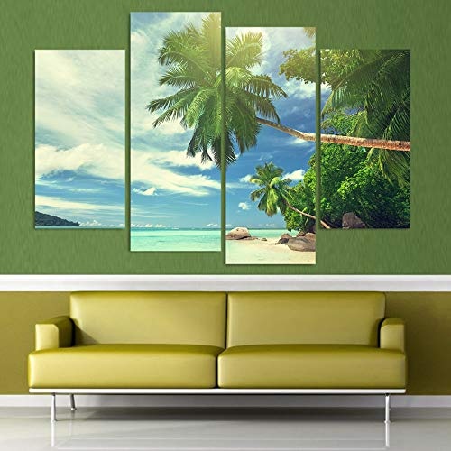 ZUMOOY Neu 4 Teile/sätze Leinwandbilder Tropical Beach Palme Dekorationen, Mit Rahmen, 30x60 30x80cm
