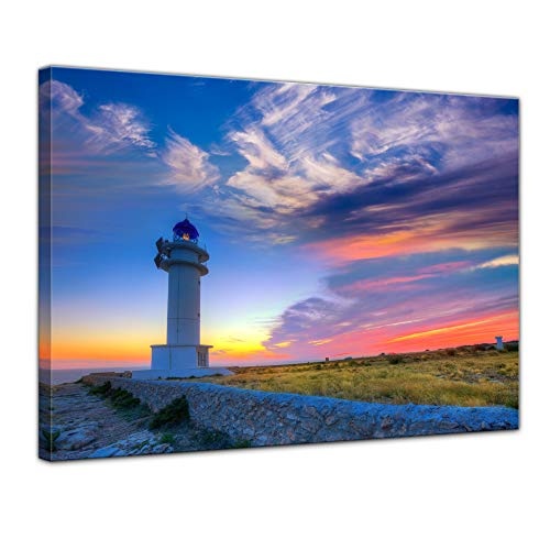 Keilrahmenbild Leuchtturm auf Formentera - Bild auf Leinwand - 120x90 cm LeinKeilrahmenbilder Urlaub, Sonne & Meer Spanien - Cap de Barbariar