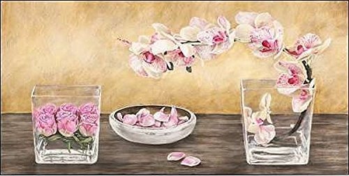 Keilrahmen-Bild - Remy Dellal: Orchids and Roses Arrangement Leinwandbild Blumen Tulpen Shabby Chic Landhaus (35x70)