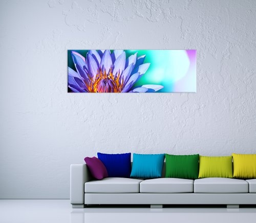 Keilrahmenbild - Lotusblüte II - Bild auf Leinwand - 160x50 cm - Leinwandbilder - Geist & Seele - Pflanzen - Blume - lila Blüte - türkis