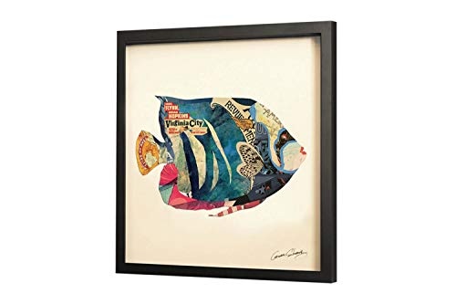 Trendiges KunstLoft® Bild Frame Art 3D Doktor Fisch 61x61cm | Handgefertigte Vintage Wanddeko aus Papier | Fisch Bunt 3D Abstrakt Pop Art | Wandbild Collage Art moderne Kunst Retro im Bilderrahmen