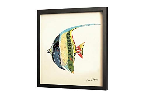 Trendiges KunstLoft® Bild Frame Art 3D Mr. Fish 61x61cm | Handgefertigte Vintage Wanddeko aus Papier | Fisch Gelb Schwarz Streifen 3D Deko | Wandbild Collage Art moderne Kunst Retro im Bilderrahmen
