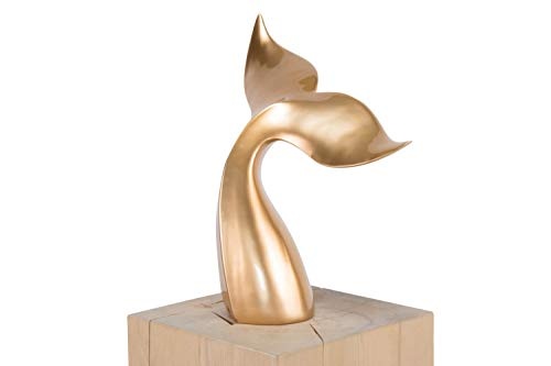 KunstLoft® Skulptur Orcas Bay 38x19x41cm | Moderne Kunststein-Figur | Flosse Fisch Deko Gold | Statue als Unikat - Handgefertigtes Kunstwerk | Schöne Wohnzimmer-Dekoration