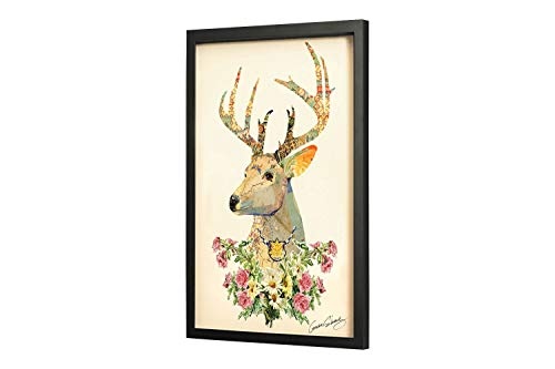KunstLoft Trendiges Bild Frame Art 3D Lost in Deer-sire 61x81cm | Handgefertigte Vintage Wanddeko aus Papier | Hirsch Kopf Geweih Blumen | Wandbild Collage Art moderne Kunst Retro im Bilderrahmen