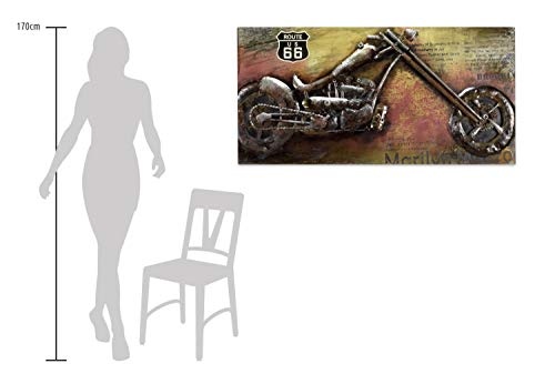 KunstLoft Extravagantes Metallbild 3D Outlaw Bike120x60x7cm | Design Wanddeko XXL Handgefertigt | Unikat Luxus Wandskulptur | Motorrad Rot Gelb USA Route 66 Reisen | Wandbild Relief Modern