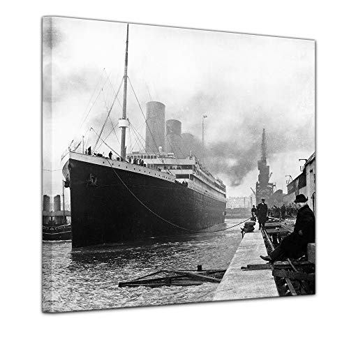 Keilrahmenbild Titanic im Hafen - 80x80cm Quadrat - Leinwandbild Kunstdruck Bild auf Leinwand Gemälde - Berühmtheiten & Zeitgeschichte