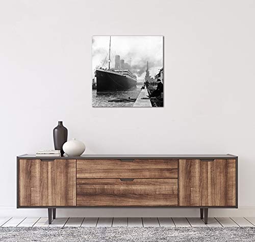 Keilrahmenbild Titanic im Hafen - 80x80cm Quadrat - Leinwandbild Kunstdruck Bild auf Leinwand Gemälde - Berühmtheiten & Zeitgeschichte