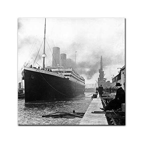 Keilrahmenbild Titanic im Hafen - 80x80cm Quadrat - Leinwandbild Kunstdruck Bild auf Leinwand Gemälde - Berühmtheiten & Zeitgeschichte