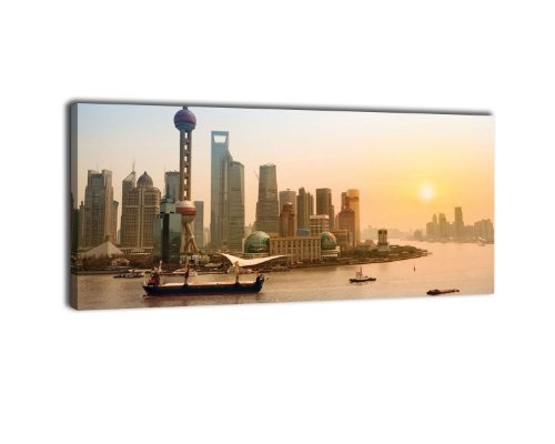 Leinwandbild Panorama Nr. 222 Shanghai 100x40cm, Keilrahmenbild, Bild auf Leinwand, China Orientalpearltower Bund