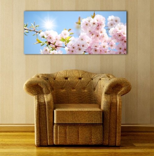 Leinwandbild Panorama Nr. 86 Kirsche 100x40cm, Keilrahmenbild, Bild auf Leinwand, Blüte Frühling Sakura