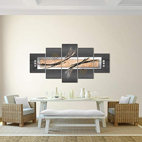Bilder Abstrakt Wandbild 200 x 100 cm Vlies - Leinwand Bild XXL Format Wandbilder Wohnzimmer Wohnung Deko Kunstdrucke Grau 5 Teilig - MADE IN GERMANY - Fertig zum Aufhängen 103951b
