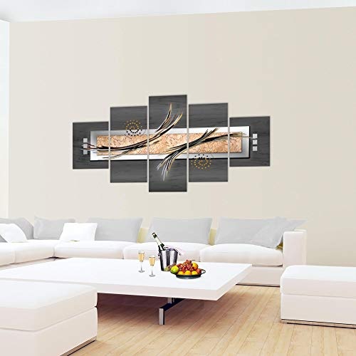Bilder Abstrakt Wandbild 200 x 100 cm Vlies - Leinwand Bild XXL Format Wandbilder Wohnzimmer Wohnung Deko Kunstdrucke Grau 5 Teilig - MADE IN GERMANY - Fertig zum Aufhängen 103951b