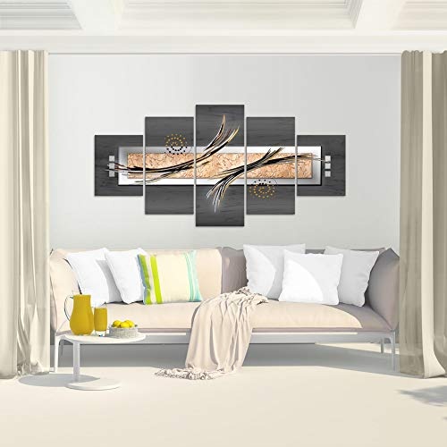 Bilder Abstrakt Wandbild 200 x 100 cm Vlies - Leinwand Bild XXL Format Wandbilder Wohnzimmer Wohnung Deko Kunstdrucke Grau 5 Teilig - MADE IN GERMANY - Fertig zum Aufhängen 103951b