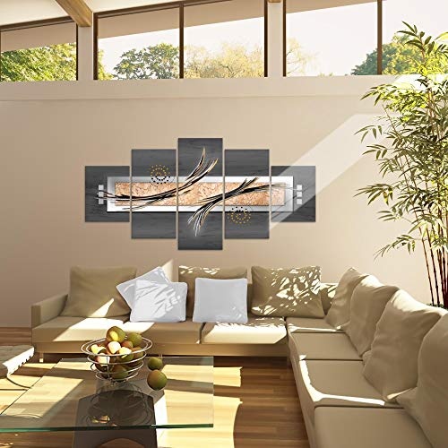 Bilder Abstrakt Wandbild 200 x 100 cm Vlies - Leinwand Bild XXL Format Wandbilder Wohnzimmer Wohnung Deko Kunstdrucke Grau 5 Teilig - MADE IN GERMANY - Fertig zum Aufhängen 103951b