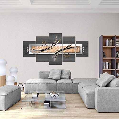 Bilder Abstrakt Wandbild 200 x 100 cm Vlies - Leinwand Bild XXL Format Wandbilder Wohnzimmer Wohnung Deko Kunstdrucke Grau 5 Teilig - MADE IN GERMANY - Fertig zum Aufhängen 103951b