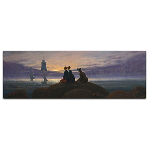 Keilrahmenbild Caspar David Friedrich Mondaufgang am Meer - 120x40cm Panorama quer - Alte Meister Berühmte Gemälde Leinwandbild Kunstdruck Bild auf Leinwand