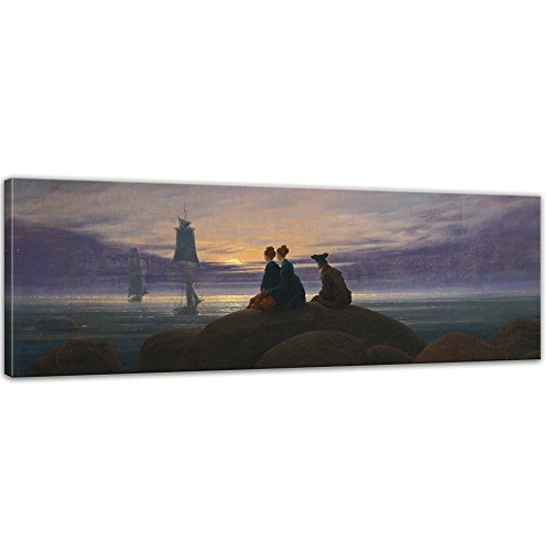 Keilrahmenbild Caspar David Friedrich Mondaufgang am Meer - 120x40cm Panorama quer - Alte Meister Berühmte Gemälde Leinwandbild Kunstdruck Bild auf Leinwand