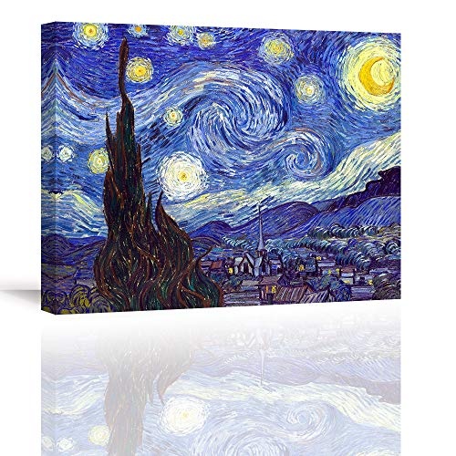 Piy Painting Starry Night by Van Gogh Ölgemälde Reproduktion Wandbilder Abstrakte Landschaft Bilder und Kunstdrucke auf Leinwandbild Home Deko für Schlafimmer Küche 30x40cm