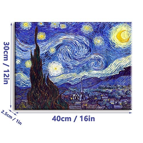 Piy Painting Starry Night by Van Gogh Ölgemälde Reproduktion Wandbilder Abstrakte Landschaft Bilder und Kunstdrucke auf Leinwandbild Home Deko für Schlafimmer Küche 30x40cm