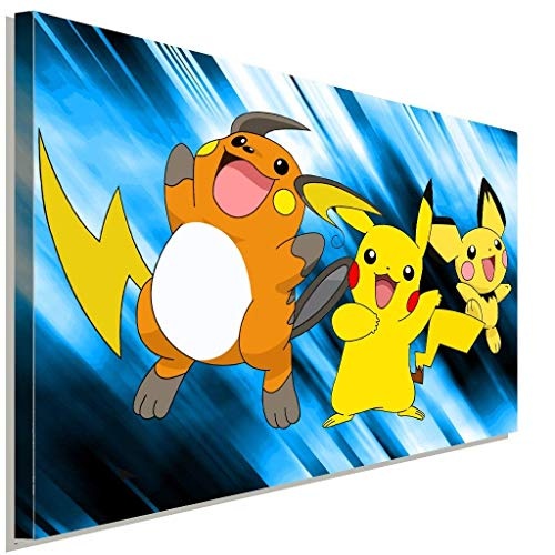 Pokemon GO Pikachu Pichu Raichu Leinwandbild LaraArt Studio Wanddeko Wandbild 40 x 30 cm
