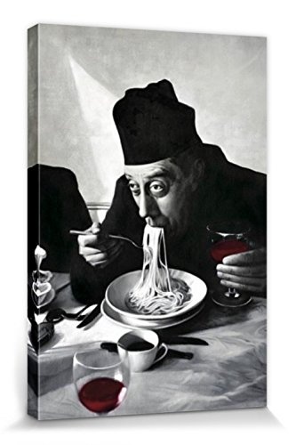 1art1 54505 Kochkunst - Spaghetti, Rotwein, Don Camillo Leinwandbild Auf Keilrahmen 120 x 80 cm
