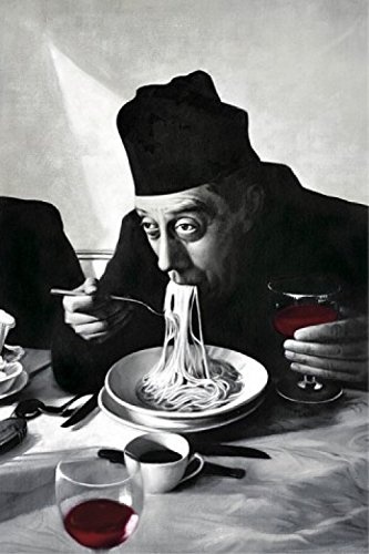 1art1 54505 Kochkunst - Spaghetti, Rotwein, Don Camillo Leinwandbild Auf Keilrahmen 120 x 80 cm