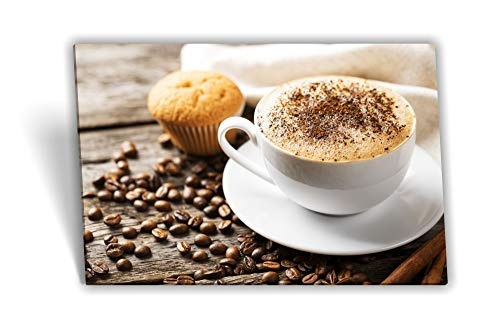 Medianlux Leinwand-Bild Keilrahmen-Bild Kaffee-Bohnen Kaffee-Tasse Muffin Kuchen Frühstück Küche Kaffee-Mühle, 80 x 40cm (BxH)